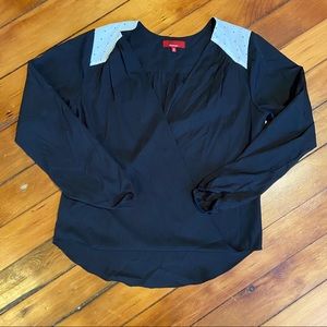 Polka dot silk faux wrap blouse